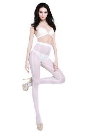 Blancho SE-2069-WHITE Sexy Stripe Open Crotch Stockings - White - Medium