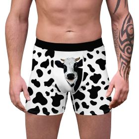 Men's Cow Print Boxer Brief Funny Stretch Trunks Underwear (Color: black white, size: XS)