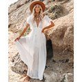 Crochet White Knitted Beach Cover up dress Tunic Long Pareos Bikinis Cover ups Swim Cover up Robe Plage Beachwear (Color: LXF20097W1, size: One Size)
